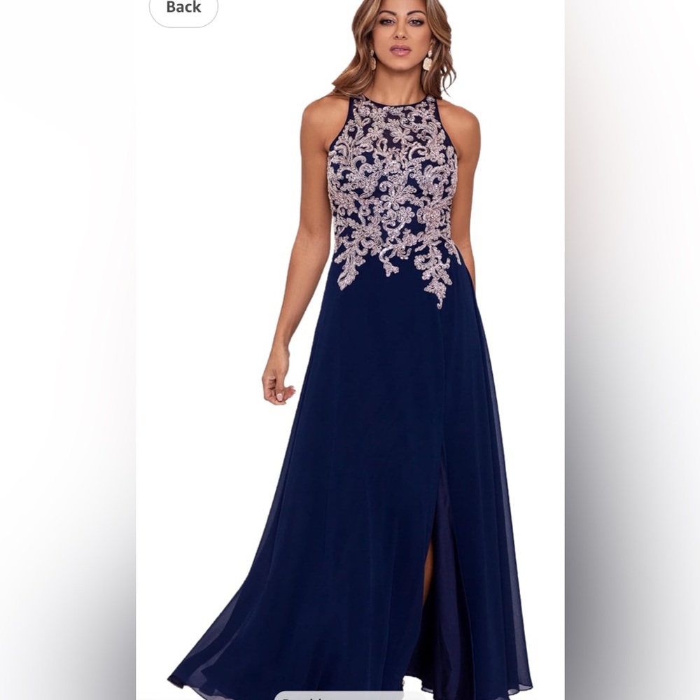 NEW Betsy & Adam Women's Long Chiffon Beaded Halter Gown